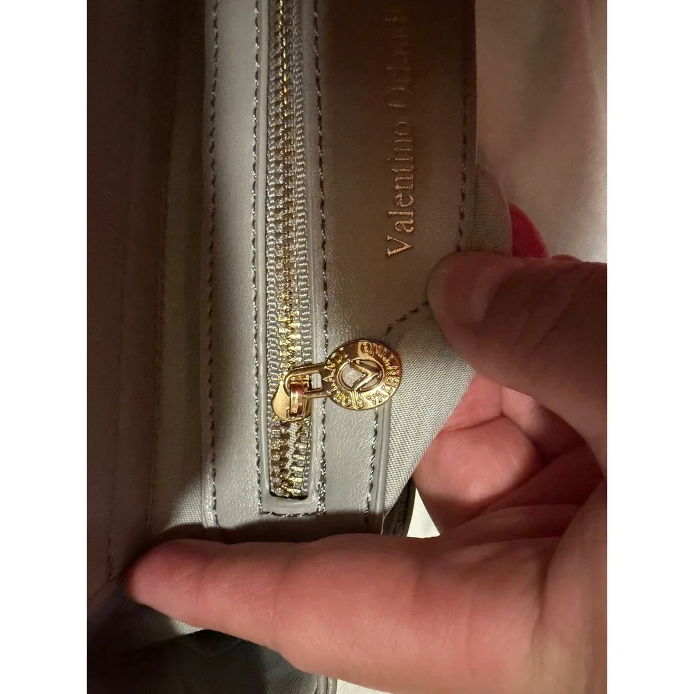 Valentino Orlandi Grey Quilted V-Logo Satchel Crossbody Bag Gold Hardware